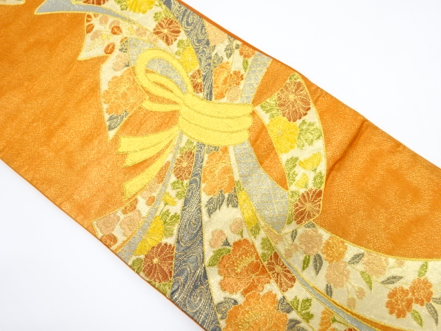 アンティーク　束ね熨斗に花模様織り出し袋帯(着用可)